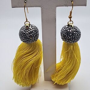 NWOT Molly Phillips Jacqueline Yellow Tassel & Rhinestone Earrings